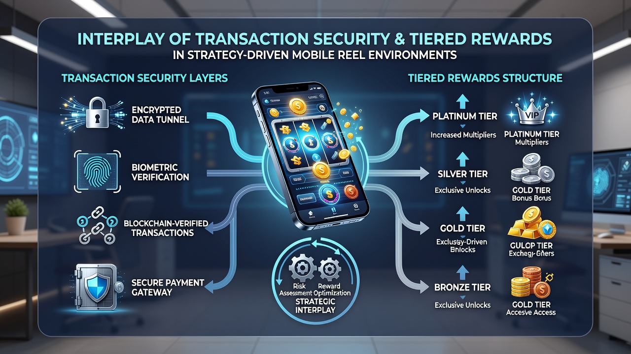Diagram dat de connectie tussen transactiebeveiliging en beloningsniveaus illustreert binnen mobiele spelomgevingen